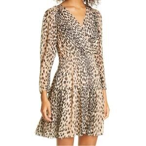Rebecca Taylor Pebble Leopard Long-Sleeve Silk Short Dress